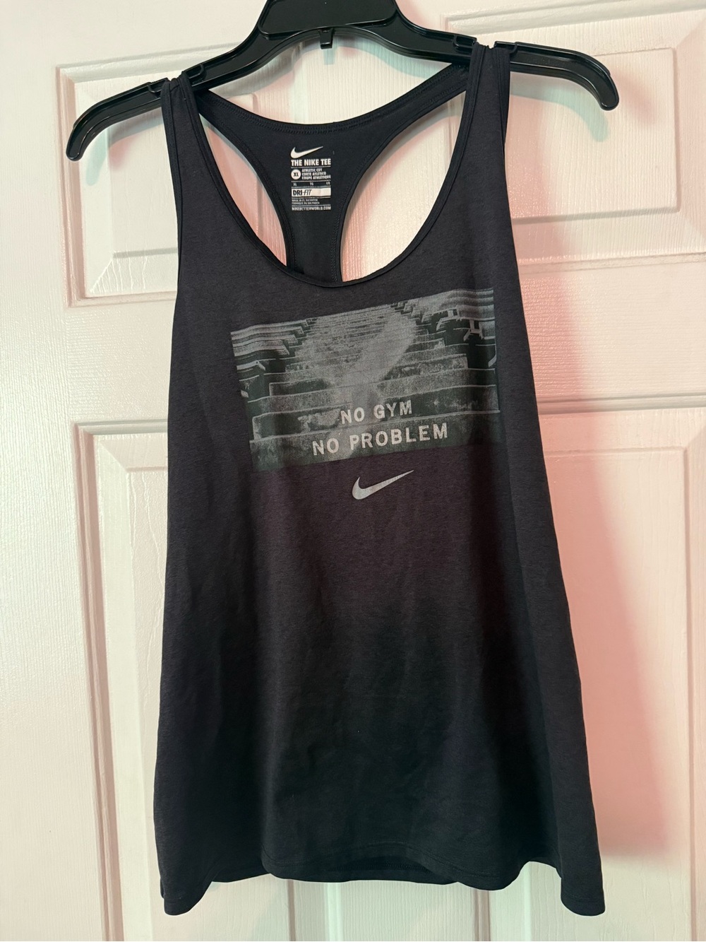Nike Black Dri-FIT Racerback Tank with White Print